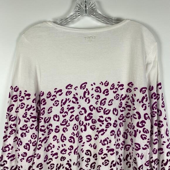 Loft Long Sleeve T-Shirt White Purple Ombre Leopard 100% Cotton Womens Sz Small - Picture 9 of 11